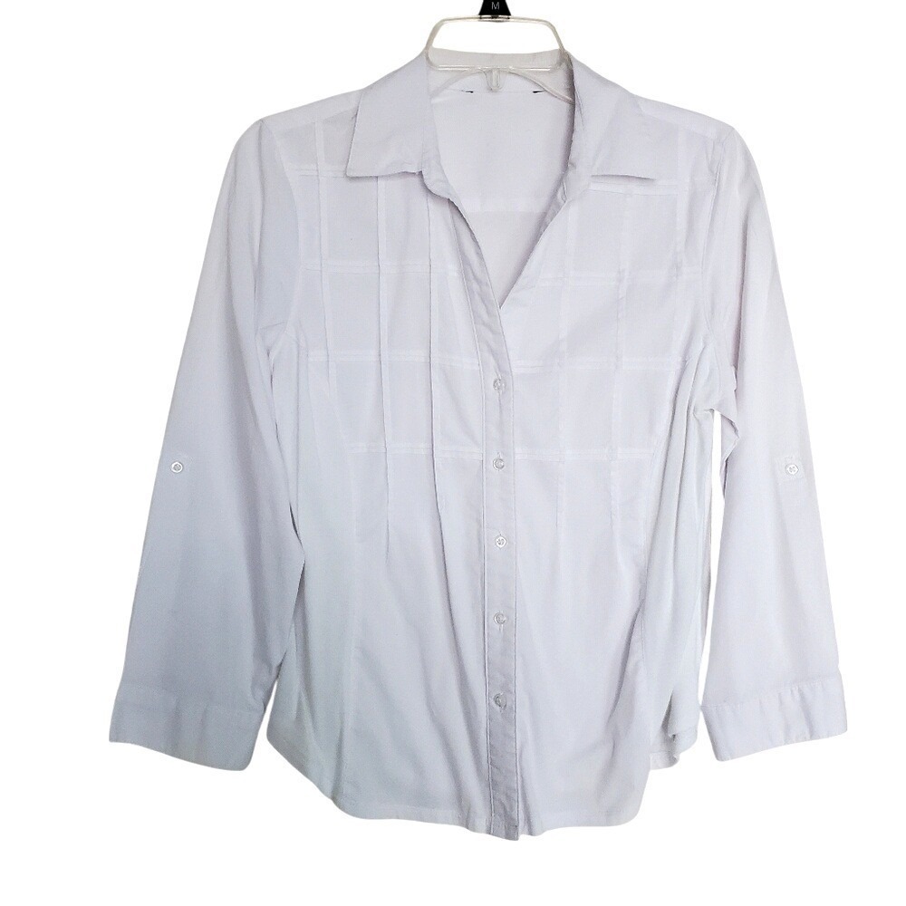 Classic White Button-Up Shirt Pleated Checkered Gridlock‎ Collared Neckline S?